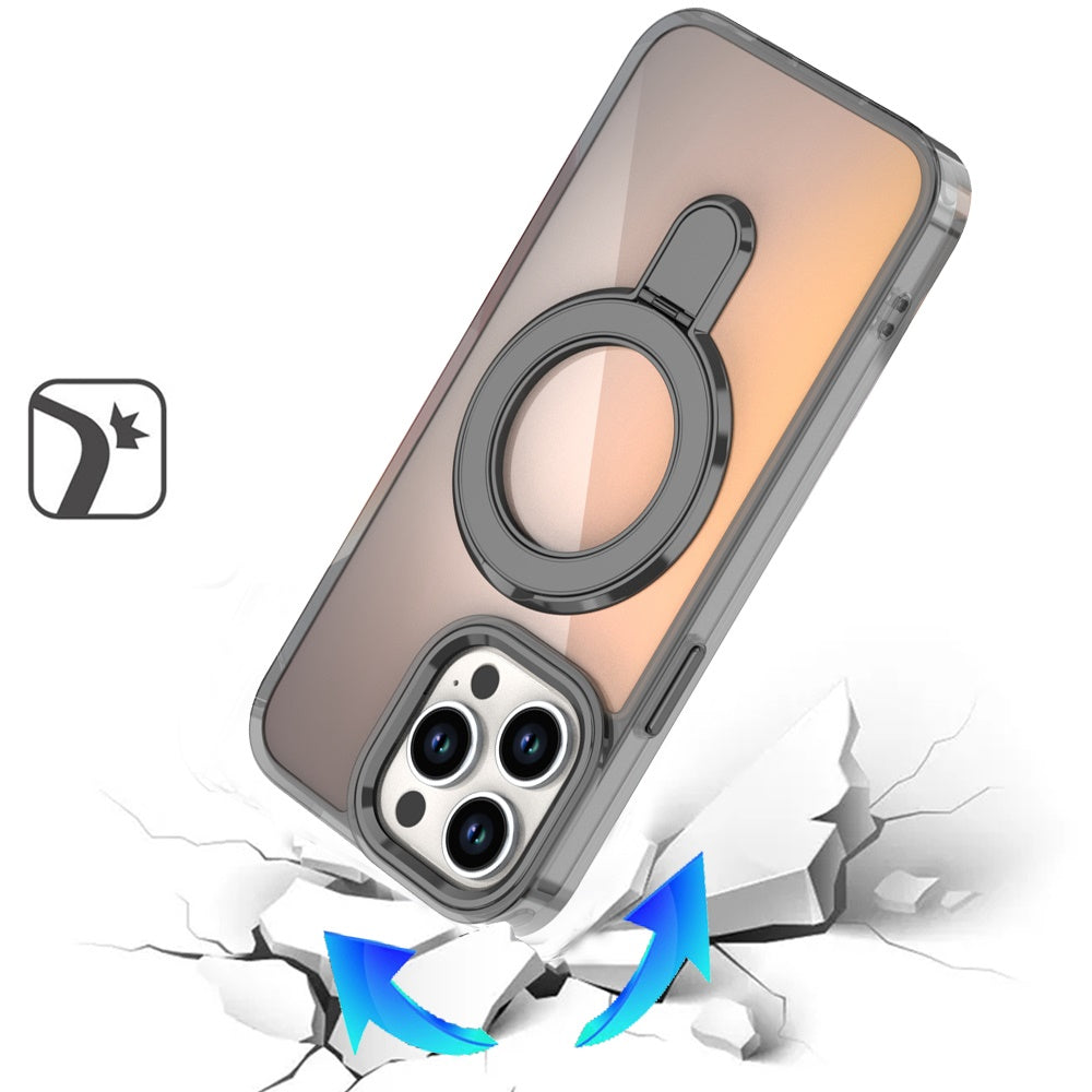 For Samsung Galaxy S26 Chrome Hybrid with Rotating Magnetic Circle Ring Stand, Slim Shockproof Hybrid Case Cover
