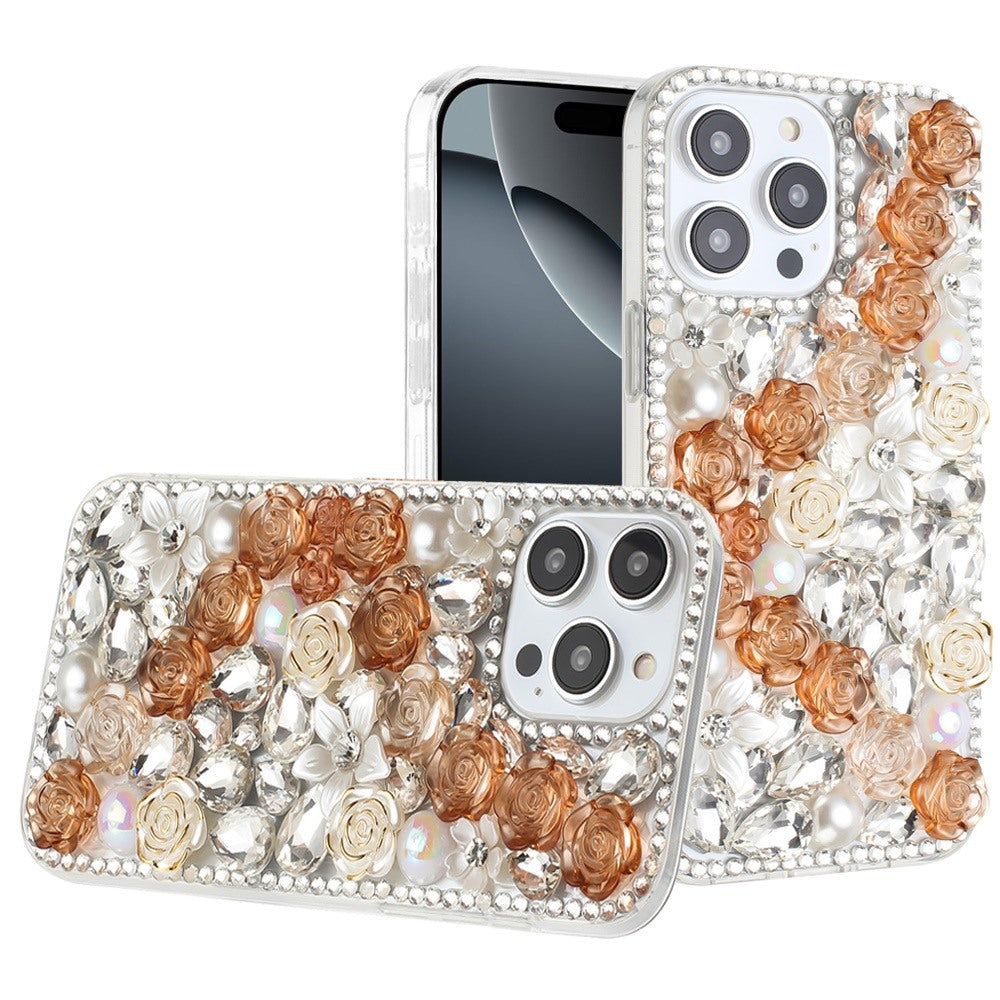Rose Flower Full Diamond Bling Rhinestone Glitter Luxury Stylish Sparkle Protective Designer Hybrid