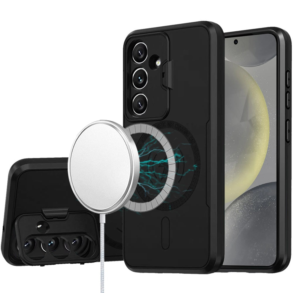 For Samsung Galaxy S25 /S24 Foldable Camera Protector Kickstand with MagSafe Compatible, Dual Layer Hybrid Shockproof Case Cover