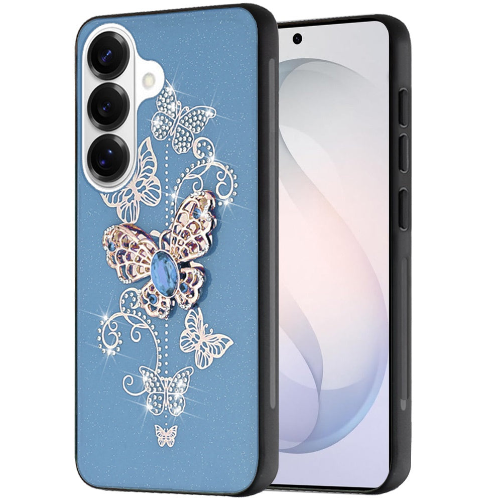 Phone Case for Samsung Galaxy S26 FE /Fan Edition Diamond Glitter 3D Butterfly Engraved Luxury Bling Hybrid Shockproof Chrome Edge Protective Durable Grip Cover