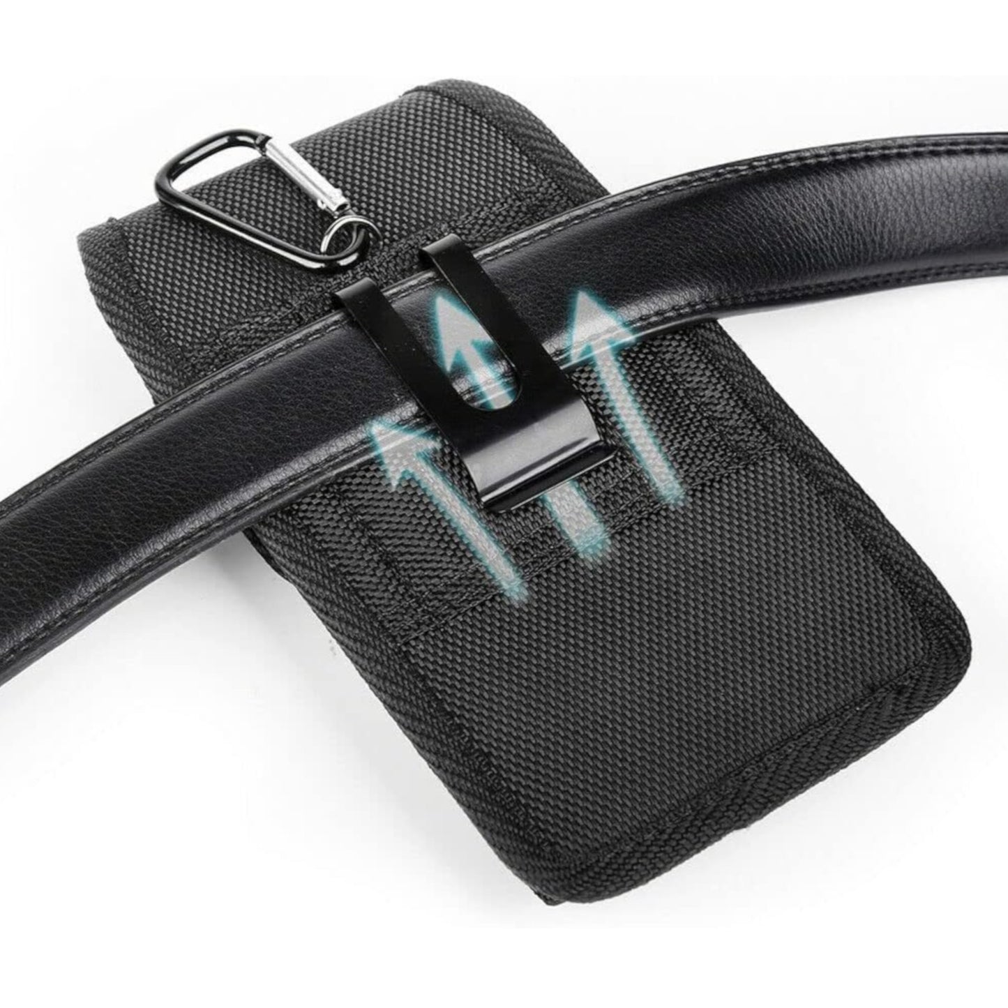 For Apple iPhone 16 Plus (6.7") Universal Dual Phone Holster Vertical Pouch for 2 Phones, Double Decker Belt Clip Case with Credit Card Slots Wallet Cover [Black]
