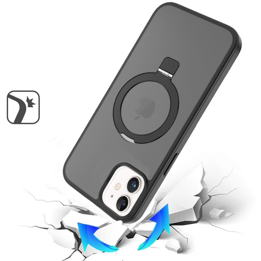 Phone Case for Apple iPhone 12 /12 Pro Magnetic Ring Stand Full Rotation Matte Shockproof Grip Anti Slip Durable Camera Protection Hybrid Cover Black