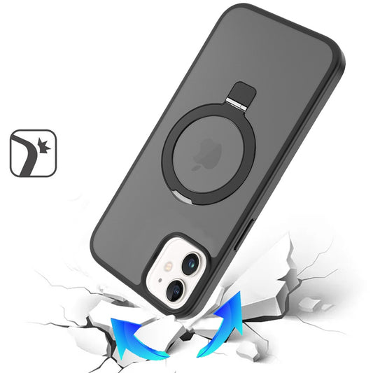 Phone Case for Apple iPhone 12 /12 Pro Magnetic Ring Stand Full Rotation Matte Shockproof Grip Anti Slip Durable Camera Protection Hybrid Cover Black