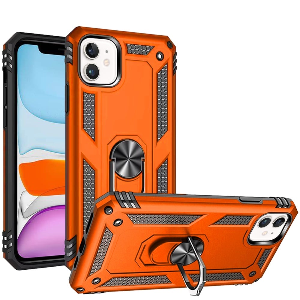For Apple iPhone 11 Hybrid Shockproof Durable 360 Degree Rotatable Ring Stand Holder Kickstand Fit Magnetic Car Mount Case Cover Cosmic Orange