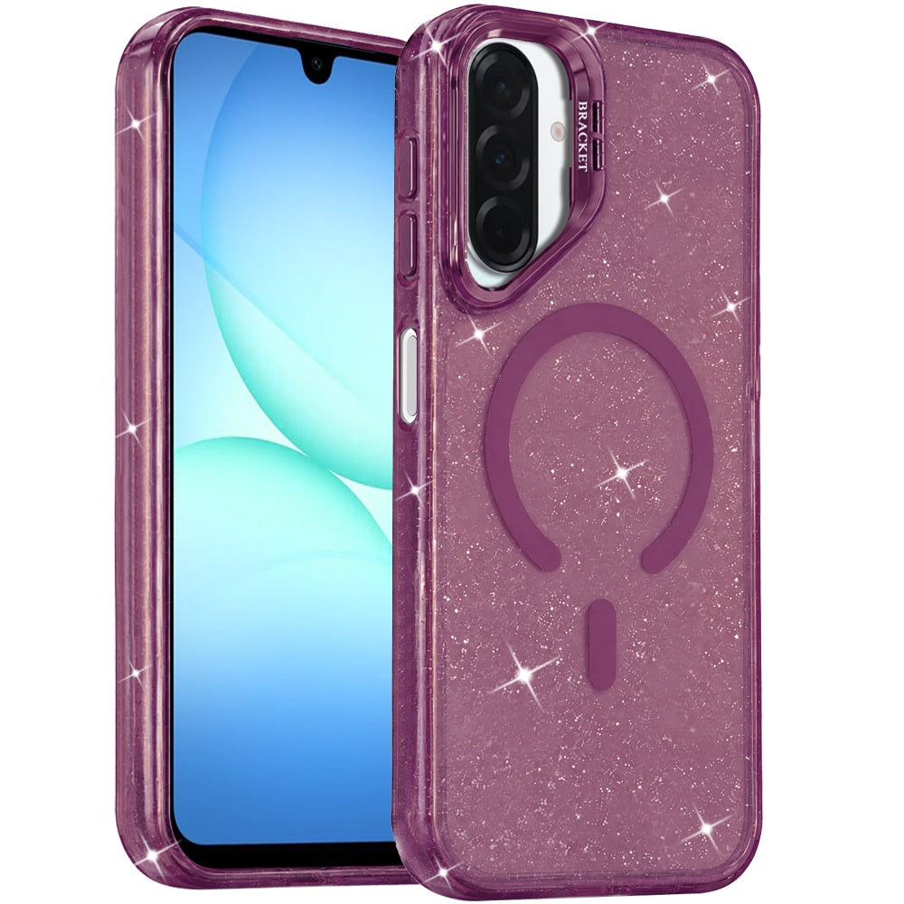 Phone Case for Galaxy A17 5G Bling Sparkle Glitter Design Magnetic back Hybrid with Metal Camera Stand, Decorative Glitter Design TPU Protective Cover