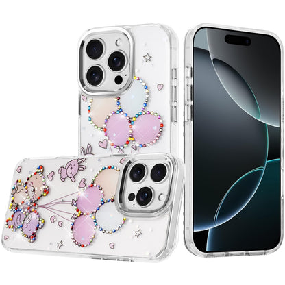 For iPhone 16 Pro Max (6.9") Butterfly Resin Epoxy Diamond Design Metal Edged Hybrid Shockproof Heavy Duty Drop Protection Protector