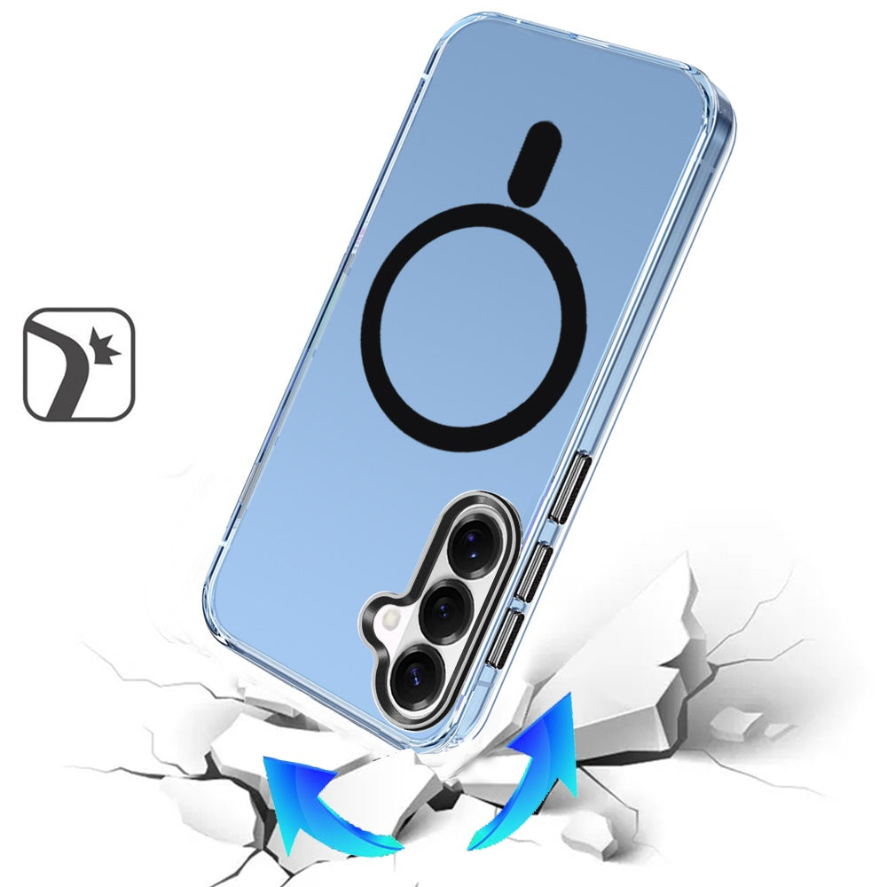 For Samsung Galaxy S26+ / S26 Plus Clear Transparent Case Matching Circle Design, Hybrid TPU Hard Shell, Support Magsafe Charger Case Cover Black