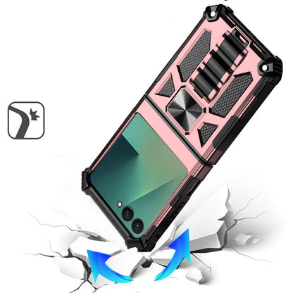 For Samsung Galaxy Z Flip 7 Hybrid Shockproof [Military Grade] Rugged Protective with Magnetic Car Mount & Invisible Stand Case Cover