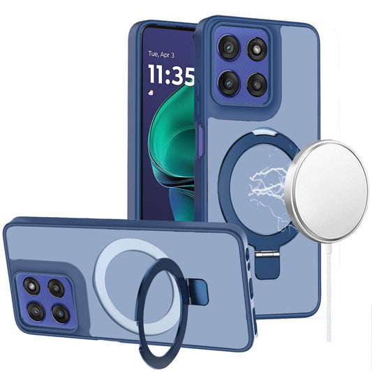 For Motorola Moto G 5G 2025 Magnetic Circle Back with Ring Stand Full Rotation Matte Hybrid Shockproof Case Cover