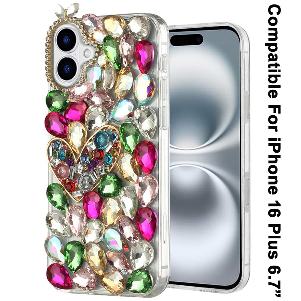 Phone Case for Apple iPhone 16 Plus Luxury Full Diamond Glitter 3D Floral Ornament Hybrid Shockproof Stylish Rhinestone Designer Protective Elegant Cover