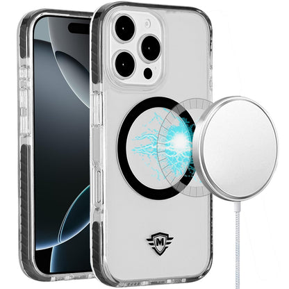 For Apple iPhone 16 Pro Max (6.9") Premium Hybrid Clear TPU Circle Magnetic [Compatible with MagSafe] Shockproof Frame Bumper Case Cover