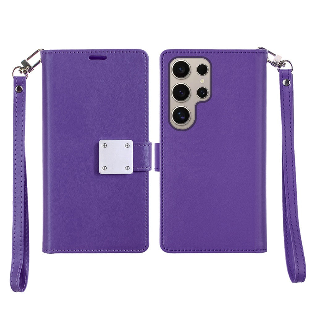 For Samsung Galaxy S25 Ultra Wallet Cases PU Leather with Credit Card /ID /Cash Holder Slot Dual Flip Book Pouch, Stand and Strap Case Cover