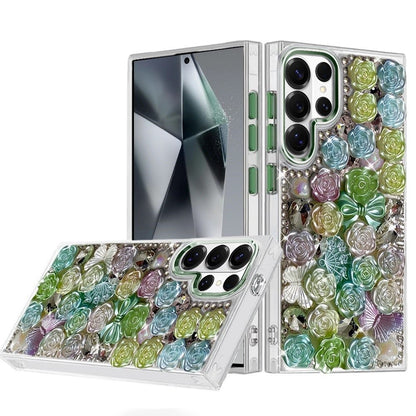 Phone Case for Samsung Galaxy S24 Ultra 3D Flower Bling Rhinestone Glitter Cute Stylish Shockproof Protective Decorative Luxury Grip Stones Ornaments Cover