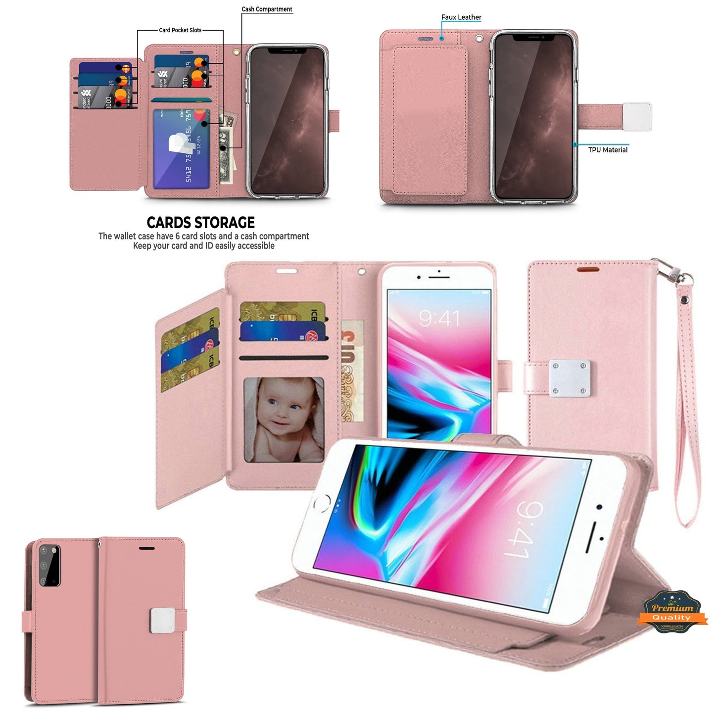 For Samsung Galaxy S21 Wallet PU Leather Credit Card ID Cash Holder Slots Dual Flip Pouch with Stand and Strap Case Cover