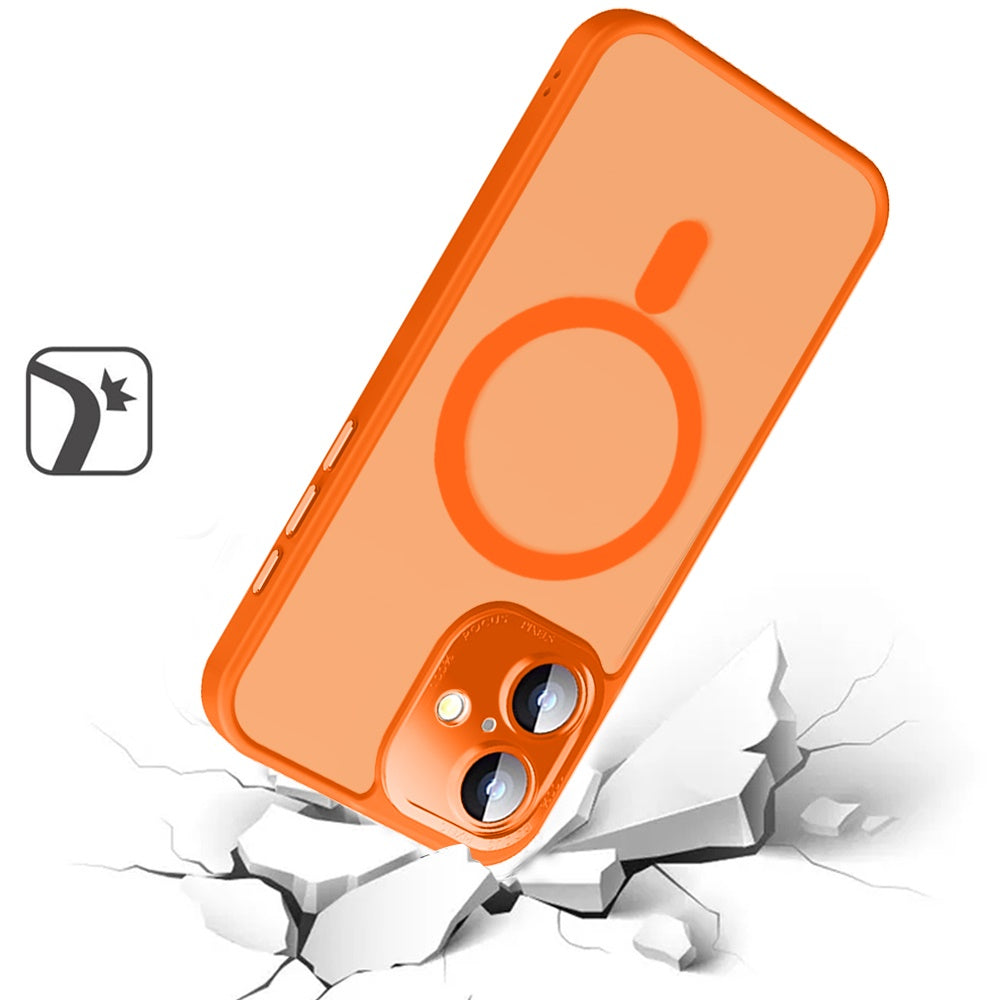 Phone Case for Apple iPhone 17 Shockproof Magnetic Hybrid Metal Frame Tempered Camera Glass Lens Protector Military Drop Protection Armor Cover Cosmic Orange