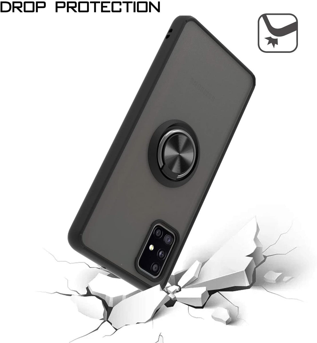 For Samsung Galaxy A16 5G Finger Ring Stand Holder Kickstand Hybrid Frosted Matte TPU Hard Frame Shock-Absorption Case Cover