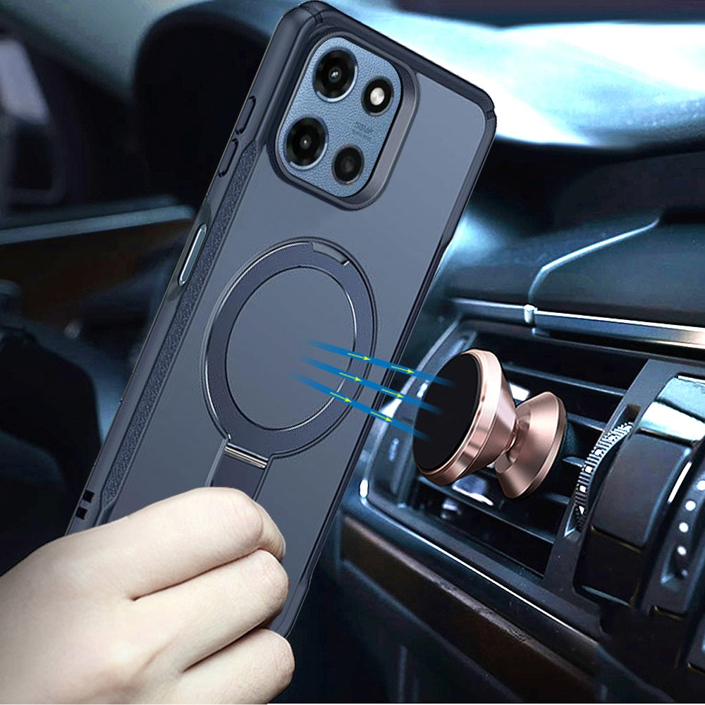 Phone Case for Motorola Moto G Play 5G 2026 Magnetic Ring Stand Matte Finish Shockproof Grip Slim Armor Heavy Duty TPU Protective Hybrid Cover Navy Blue