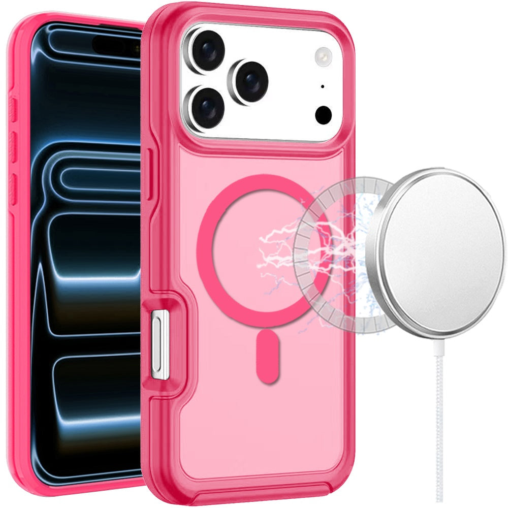 For Apple iPhone 17 Pro Max (6.9") Slim & Durable Compatible with MagSafe Hybrid Shockproof Glossy Oil Protective Dual Layer TPU + PC Case Cover Hotpink