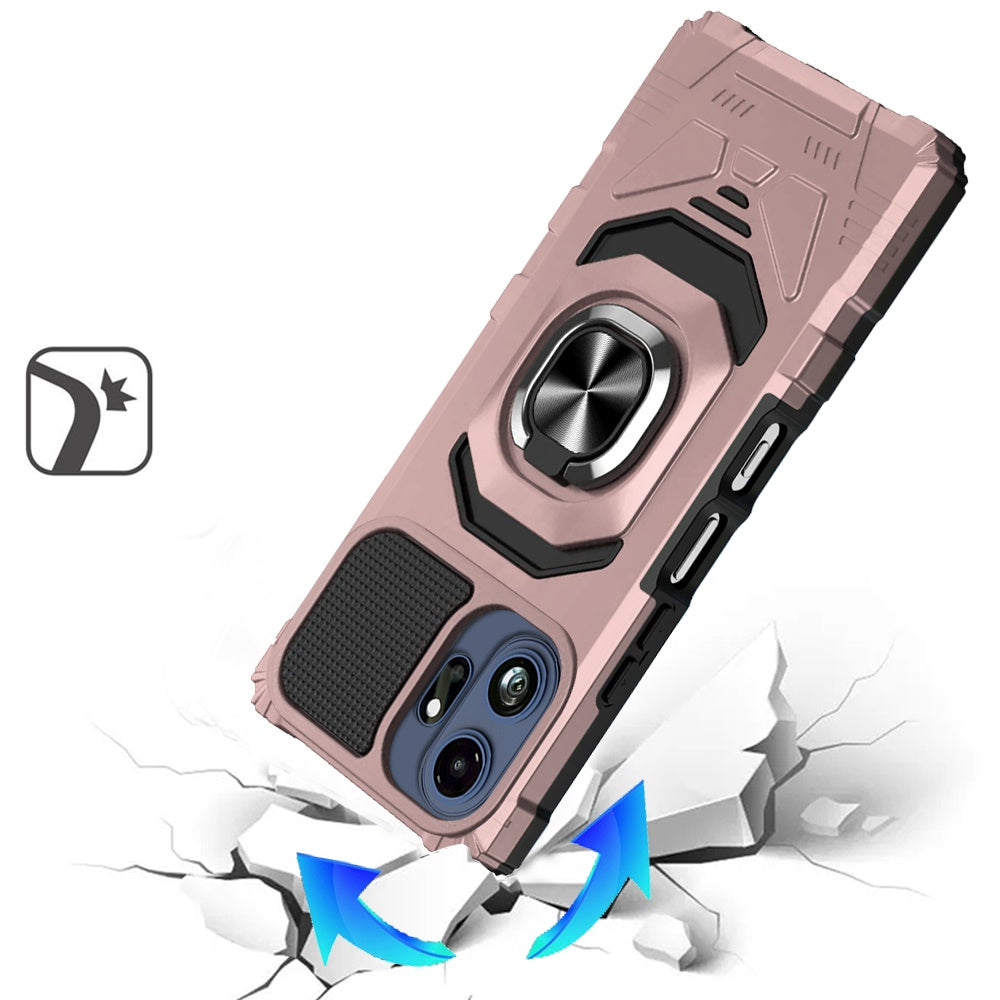 Phone Case for TCL 70 Pro Rugged Hybrid Dual Layer Magnetic Ring Stand Armor Shock Absorbing Heavy Duty TPU Reinforced Bumper Cover