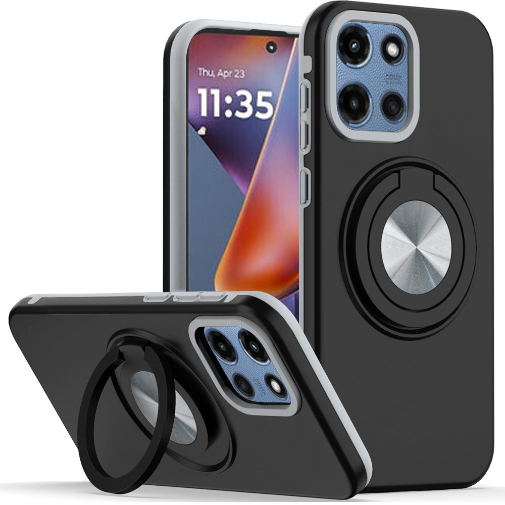 For Motorola Moto G Power 5G 2026 /2025 Metal Matte Hybrid with Invisible Rotational Ring Stand, Car Mount Friendly, Military Grade Slim Fit Sturdy Case Cover Cosmic Orange