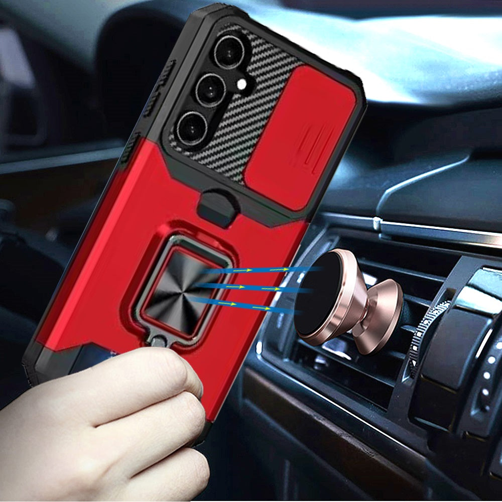 For Samsung Galaxy S25 FE, S25 Fan Edition Wallet Case with Ring Stand & Slide Camera Cover Back Credit Card Slot Holder, Military Grade Case Cover