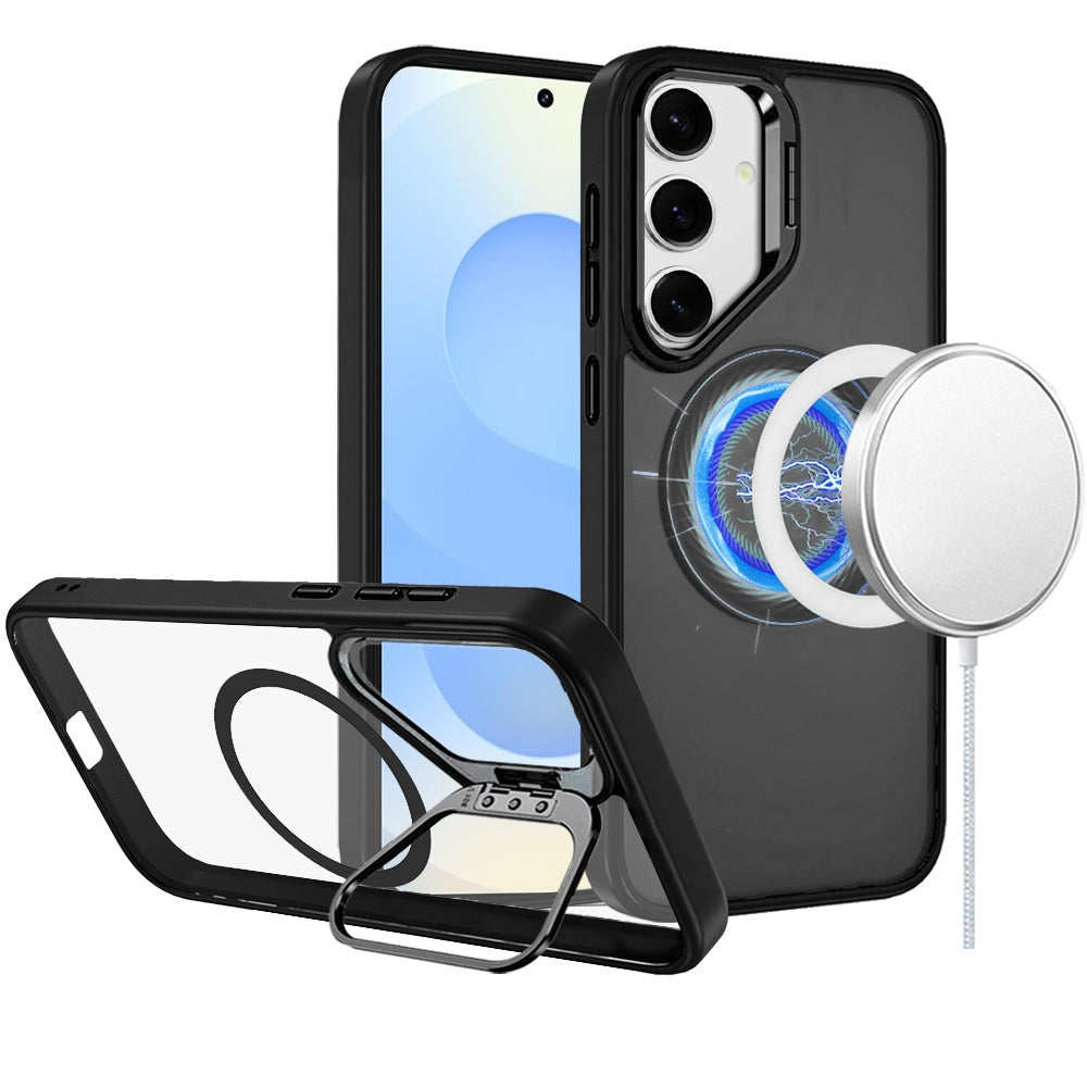 For Apple iPhone 15 Pro Max Heavy Duty Metallic Hybrid Tough TPU with Camera Ring Stand, MagSafe Compatible, Rugged Drop Protection Case Cover