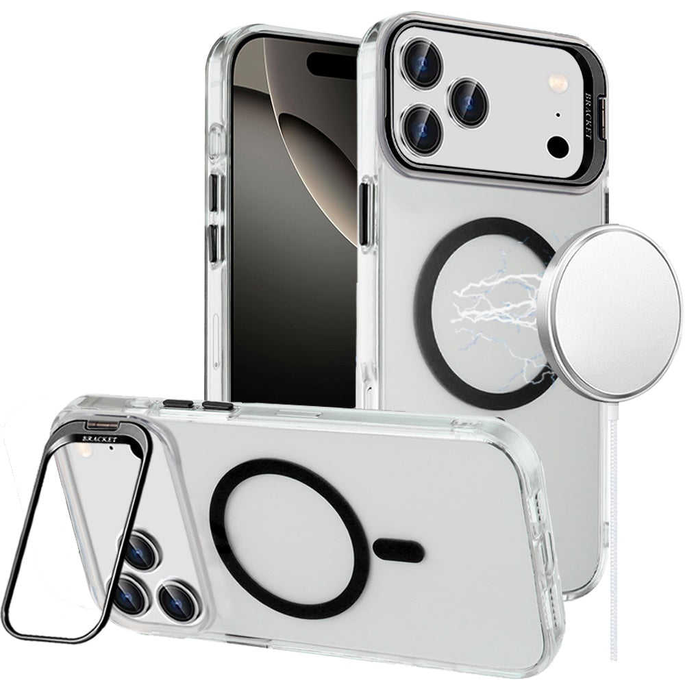 Phone Case for Apple iPhone 17 Pro Max (6.9") Clear Metallic Camera Stand Magnetic Hybrid TPU Shockproof Grip Camera Protection Kickstand Durable Armor Cover