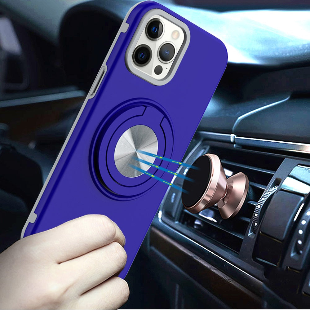 Phone Case for Apple iPhone 11 Pro Max Shockproof Magnetic Ring Stand Rotating CarMount Hybrid Metal Matte Finish AntiSlip Grip Kickstand Cover Blue