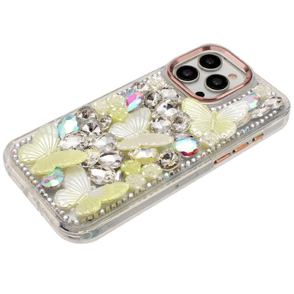 For Apple iPhone 12 Pro Max 3D Diamond Floral Butterfly Bling Stone Hybrid, Sparkly Rhinestone Gemstone Back Shockproof Case Cover