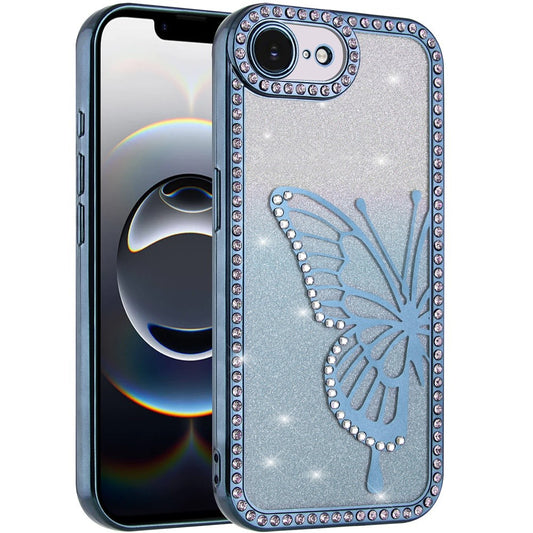 For Apple iPhone 17E /16E Butterfly Glitter Diamond Shimmer Hybrid Slim & Stylish Electroplated Sparkly Bling Shockproof TPU Protective Case Cover