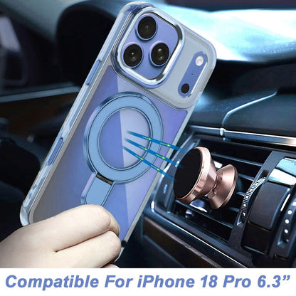 Phone Case for Apple iPhone 18 Pro/ 17 Pro Chrome Magnetic Ring Stand Rotational Shockproof Hybrid Kickstand Metal Finish Rugged Drop Protection Armor Cover Blue