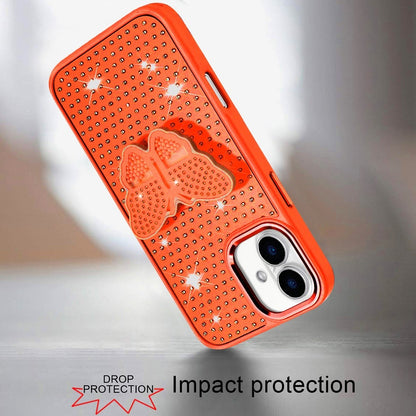 For Apple iPhone 17 (6.3") Butterfly Moveable Grip 3D Pop Stand Full Diamond Bling Sparkling TPU Fashion Hybrid Case Cover
