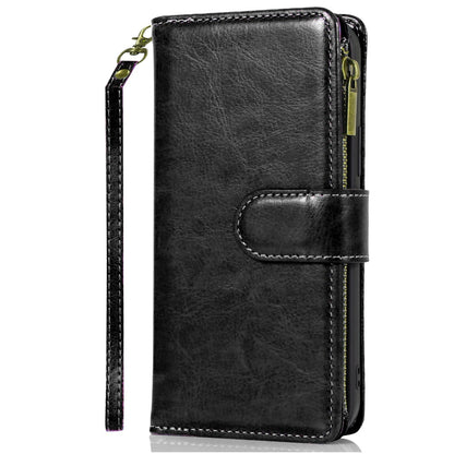 For Samsung Galaxy S25 /S24 Leather Wallet Case with Zipper, 9 Card Slots, Cash Pocket, Stand & Strap, Clutch Pouch Design Case Cover Black