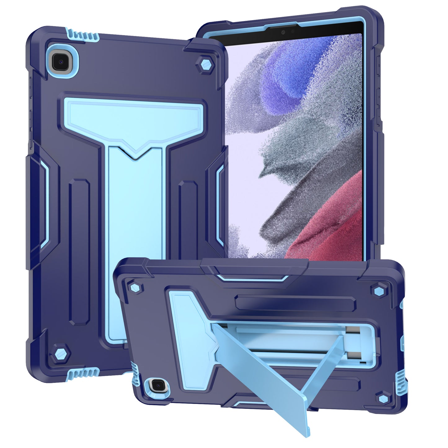 For Tough Hybrid with Vertical 3-in-1 Design, Built-in Kickstand, Shockproof Rugged Full Body with Grip Protection Blue Tablet Case Cover