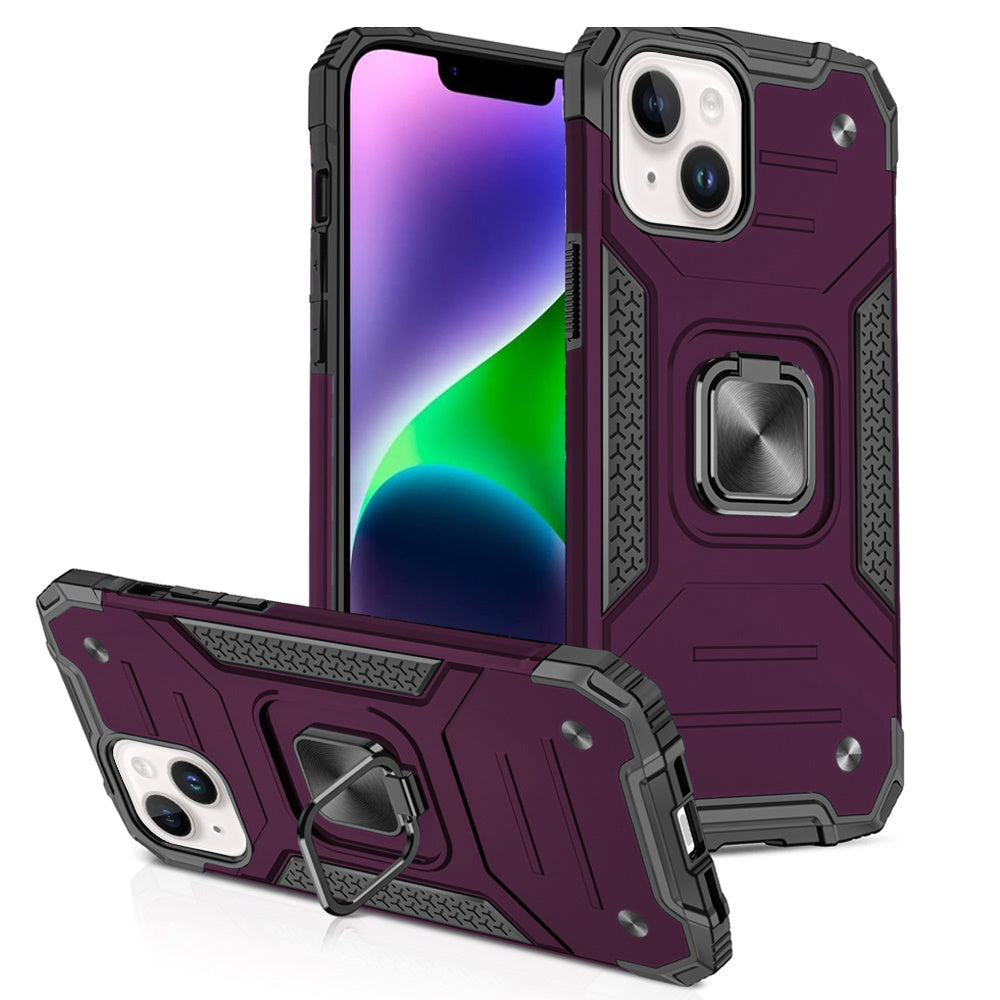 Phone Case for Apple iPhone 14 Magnetic Car Mount Hybrid Ring Stand Shockproof Rugged Grip Armor Heavy Duty Protective TPU Durable Cover Purple