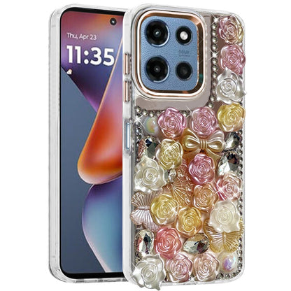 For Motorola Moto G 5G 2026/2025 Muti-Color Floral Fashion Bling Crystal 3D Full Diamonds Stones Sparkle Rhinestone Glitter Hybrid Case Cover