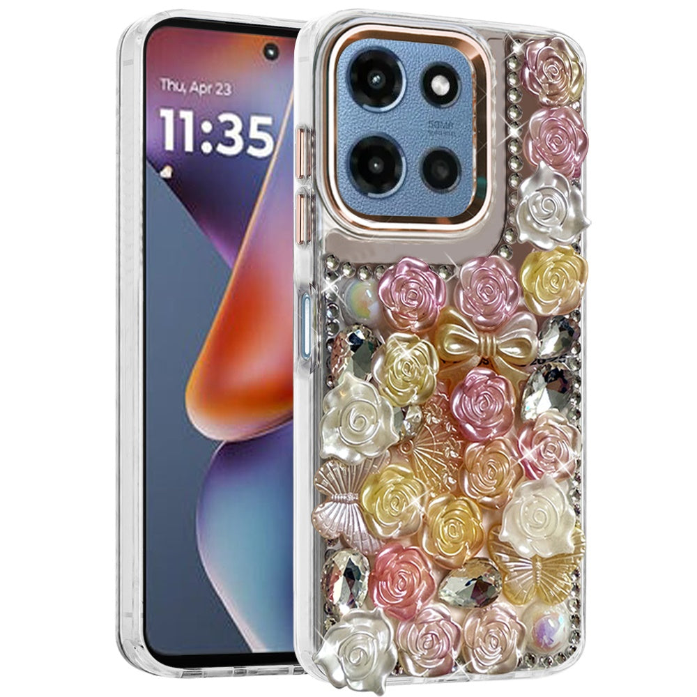 For Motorola Moto G 5G 2026/2025 Muti-Color Floral Fashion Bling Crystal 3D Full Diamonds Stones Sparkle Rhinestone Glitter Hybrid Case Cover