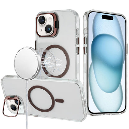 For Apple iPhone 14 /13 Transparent Hybrid Magnetic Circle with Camera Lens Kickstand, Shockproof Slim TPU PC Case Cover