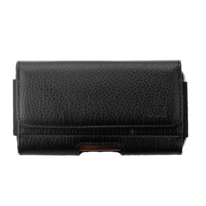 For Apple iPhone 16 (6.1") Universal Leather Horizontal Holster Pouch with Credit Card Slots Wallet & Belt Loop Clip Carrying (Fit up to 6.1" Screen) [Black]
