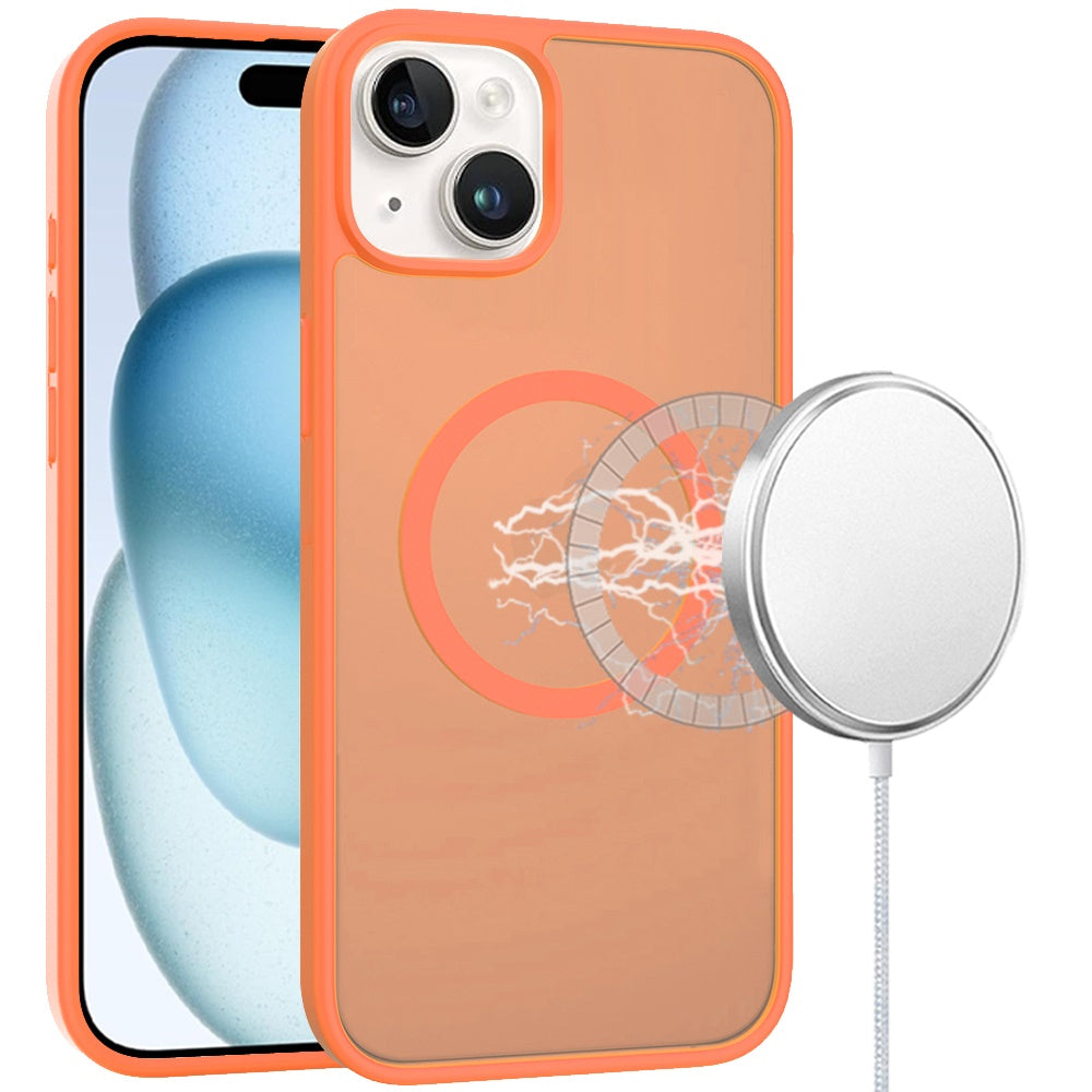 For iPhone 15 (6.1") MagSafe Compatible Case Hybrid Soft TPU Bumper Hard Translucent Matte Back Slim Shockproof Case Cover Cosmic Orange