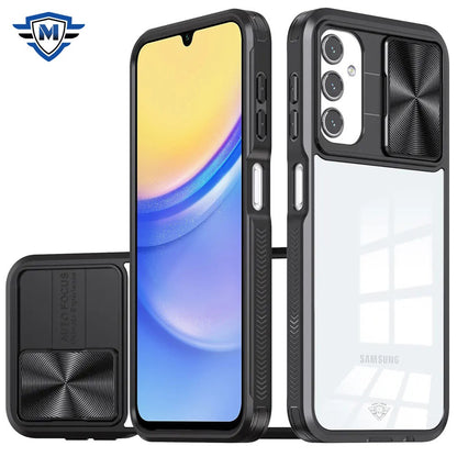For Samsung Galaxy A16 5G Premium Hybrid Slim Case with Slide Camera Protector, Transparent Back Colorful Frame Bumper Case Cover