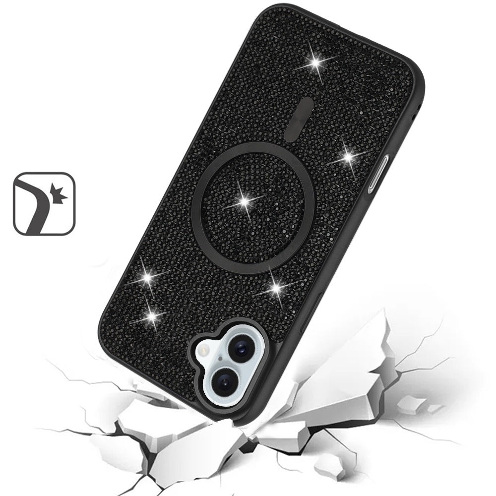 Phone Case for Apple iPhone 16 Plus Magnetic Bling Diamond Sparkle Hybrid Shockproof Rugged Grip Durable Protection Anti-Slip Armor Design Cover