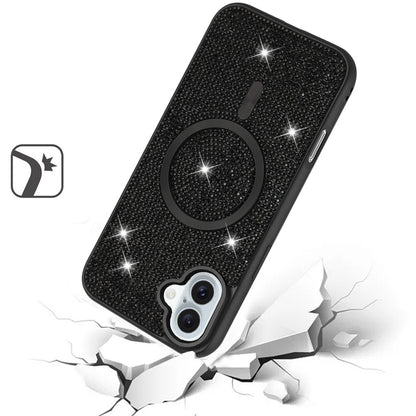 Phone Case for Apple iPhone 16 Plus Magnetic Bling Diamond Sparkle Hybrid Shockproof Rugged Grip Durable Protection Anti-Slip Armor Design Cover