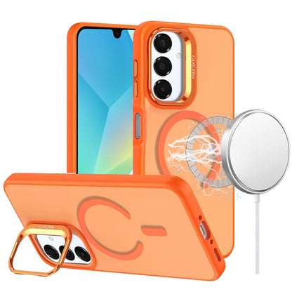 For Samsung Galaxy A16 5G MagSafe Compatible Matte Metallic Stand TPU Hybrid Drop Protection Camera Kickstand Case Cover Cosmic Orange