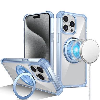 For Apple iPhone 16 Plus (6.7") Magnetic [Compatible with Magsafe] with 360° Rotatable Ring Holder Invisible Stand Transparent Case Cover