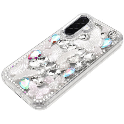 Phone Case for Samsung Galaxy A27 Luxury 3D Floral Butterfly Bling Rhinestone Glitter Shockproof Stylish Protective Hybrid Designer Metallic Cover