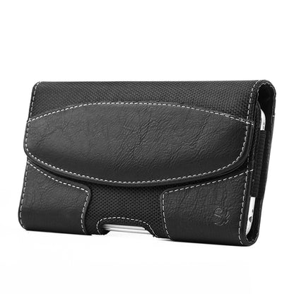 For Apple iPhone 16 Pro (6.3") Horizontal Universal Pouch Case PU Leather Cell Phone Holster with Belt Clip and Card Slot Pocket Cover (Size 6.3") [Black]