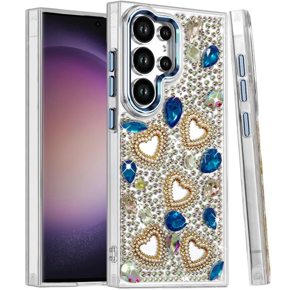 Luxury Crystal Heart Rhinestone Diamond Bling Shockproof Hybrid Glitter Protective Stylish Durable Grip