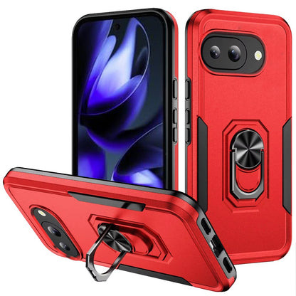 For Google Pixel 9A Hybrid Rugged Tough 2in1 Drop-Proof Protection Military Grade Armor with Metal Ring Stand Case Cover
