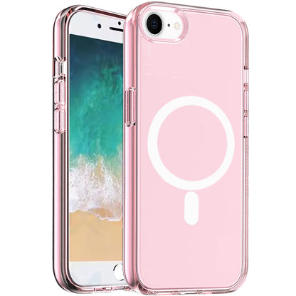 For Apple iPhone SE 4 MagSafe Compatible Transparent Shock Absorption TPU Rubber Hybrid Protective [Magnetic Circle] Case Cover